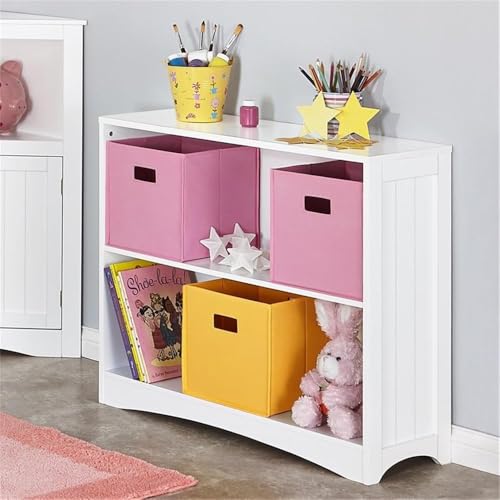 RiverRidge 3 shelves Horizontal Bookcase, White | Classic Beadboard Side Panels, Playroom Book and Toy Organizer with 2 Open Shelves, Painted MDF - color: White