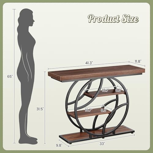 Huuger 41.3 Inch Entryway Table, Modern Console Sofa Table, Accent Table with Shelves, for Entry, Hallway, Entrance, Foyer, O-Shaped Metal Frame, Dark Walnut - color: Dark Walnut, size: 11.8"D x 41.3"W x 31.5"H