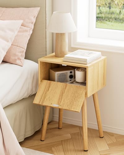 Night Stand Set 2, Oak Nightstand with Fluted Doors, Small Modern Mid-Century Bedside Table for Bedroom, End Table for Living Room - color: Oak