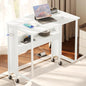 CHOEZON Folding Desk with Power Outlets, 31.5" Rolling Computer Table with Wheels, Portable Office Desk with Storage Shelf for Small Spaces White TDN01UWB - color: White