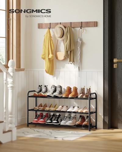 SONGMICS Expandable Shoe Rack, Adjustable Shoe Organizer Storage Shelf, Sturdy and Heavy-Duty, for Closet, Entryway, Living Room, 3-Tier, Ink Black ULMR036BD01 - size: 3 Tiers (18.8"H)