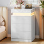 Xixini Nightstand with Charging Station and RGB LED Lights, Fluted 3-Drawer Bedside Table with Sliding Top, Wooden End Table for Bedroom, Living Room, White - color: White