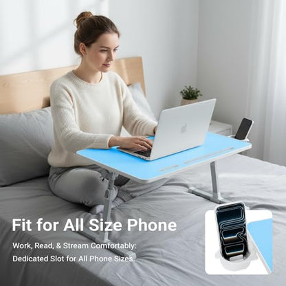 iXTRA Adjustable Laptop Lap Desk with Cooling Fan USB Light for Adults - color: Blue,70x45cm