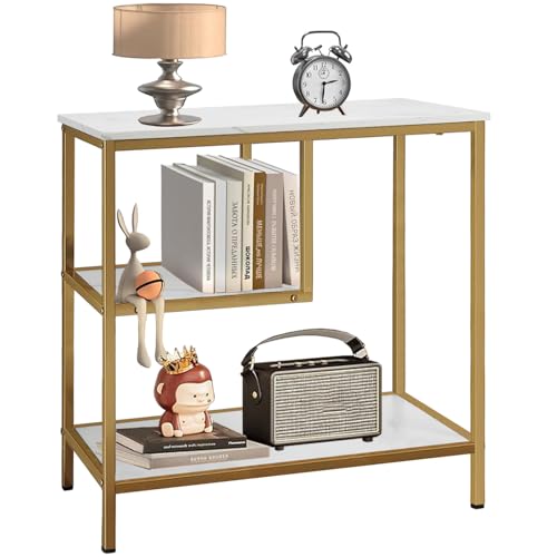 AT-VALY End Table Set of 2, 3-Tier Small End Table, Nightstand for Living Room, Bedroom, Office, Bathroom (Gold)