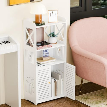 Bathroom Storage Cabinet, Freestanding Bathroom Organizers with Open Storage, Kitchen Pantry Cabinet with Doors, Floor Shelf with Door & Shelves White