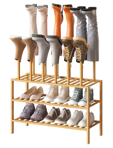 kiplant Tall Boot Rack Organizer - Bamboo Wood Boot Rack Shoe Rack for Entryway & Closet, Holds 6 Pair Tall Boots - color: Natural, size: 3 Tier-Medium