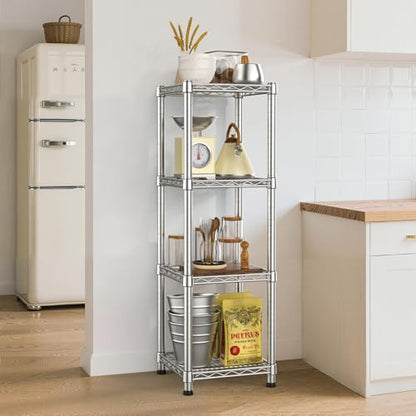 14" Metal Wire Shelving Unit Storage Shelves 4 Tier Adjustable Shelf Sturdy Steel Rack Standing Units Organizers organize for Laundry Bathroom Kitchen Closet Basement Garage Pantry Narrow Mesh Utility - size: 4-Tier-Silver[14"D x 14"W x 39.37"H]