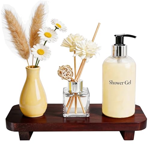 ECOECO Wood Riser for Decor,Widen Size Pedestal Stand for Bathroom,Farmhouse Decorative Tray Soap Holder for Perfume,Candle,Sponge,9" x 4.5"- Black Brown - color: Black Brown, size: S:9*4.5