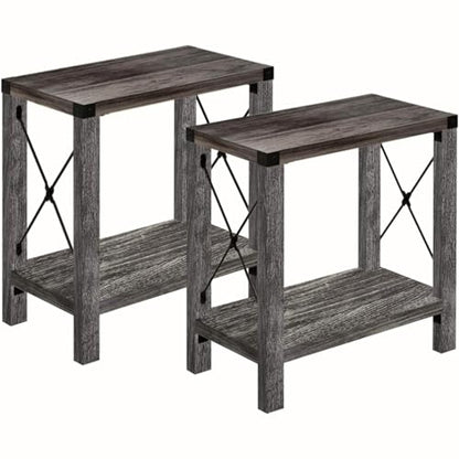 GAZHOME Farmhouse End Table for Small Spaces, Set of 2,Narrow Side End Table with Storage Shelf, Rustic X-Design Nightstand Sofa Table for Living Room, Bedroom Gray - color: Grey