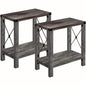GAZHOME Farmhouse End Table for Small Spaces, Set of 2,Narrow Side End Table with Storage Shelf, Rustic X-Design Nightstand Sofa Table for Living Room, Bedroom Gray - color: Grey