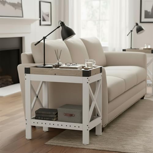 Narrow Side Table, End Table,Sofa Side Table, End Table Nightstand for Bedroom, Living Room, Small Spaces - color: White, style: Farmhouse