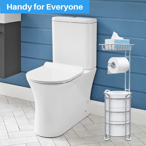 Toilet Paper Holder Stand with Shelf for Phone, Free Standing Tissue Roll Storage and Dispenser Rack for 4 Mega Rolls, Silver Gray - color: Silver Gray