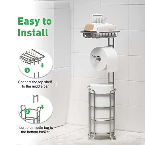 Toilet Paper Holder Stand Bathroom Tissue Dispenser Holders Rack Free Standing with Extra Shelf Storage Mega Rolls/Phone/Wipe - Silver - color: B-silver