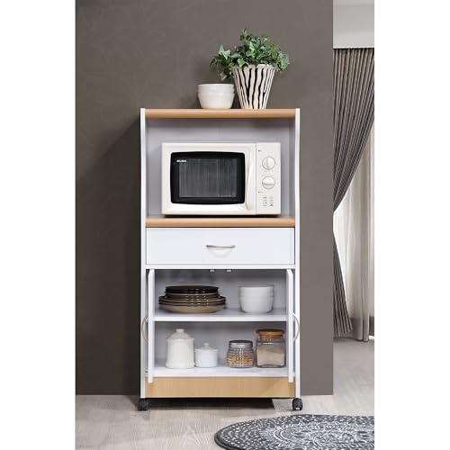Kitchen Accent Cart with Wheels - White Storage Cabinet, Microwave Stand, Compact Design - 15.50" L x 23.60" W x 45.40" H