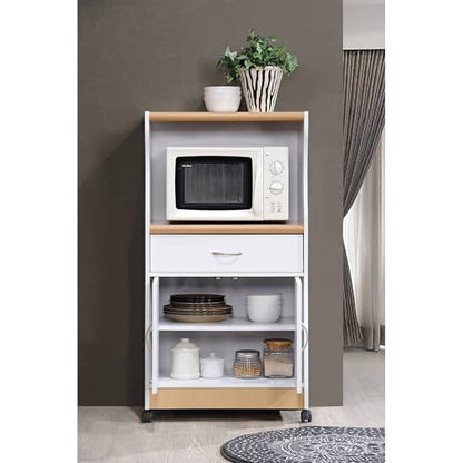 Kitchen Accent Cart with Wheels - White Storage Cabinet, Microwave Stand, Compact Design - 15.50" L x 23.60" W x 45.40" H