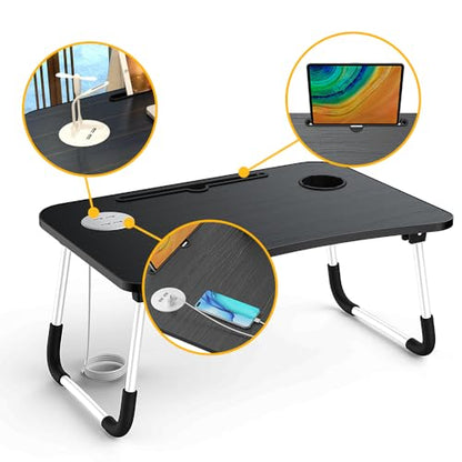 Bed Table Elekin Folding Lap Desk Laptop Desk Table with Storage Drawer/Cup Holder Folding Lap Desk Multi-Function Laptop Bed Table Desk Stand Bed Table Tray for Bed/Couch/Sofa - color: Black&white