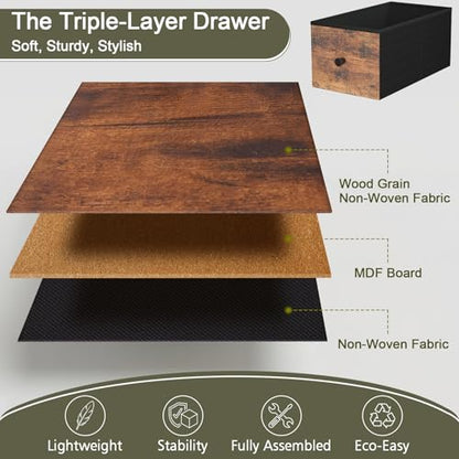 LOAKEKEL Narrow Nightstand with Charging Station, End Tables Living Room Set of 2, Skinny Side Table with Fabric Drawers, Small Sofa Table with LED Light for Bedroom, Brown, HETNDP02LBR - color: Rustic Brown + Black, style: Power + Light