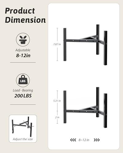 GENTINGBRO Metal Plant Stand indoor,Adjustable Modern Plant Stands,Heavy Duty Stable Plant Pot Flower Holder Indoor Outdoor Corner,Fit 8-12" Pot,Black
