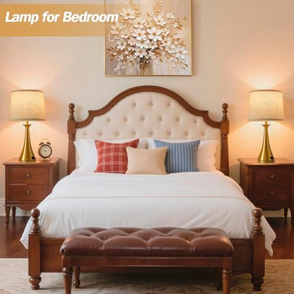 Touch Lamp for Living Room Bedroom, 21" Table Lamps Set of 2 with USB C+A Ports, Touch Bedside Lamps for Nightstand with 3 Way Dimmable, 2 LED Bulbs Included, Gold - color: Gold 2pcs