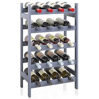 SMIBUY Bamboo Wine Rack, 20 Bottles Display Holder, 5-Tier Free Standing Storage Shelves for Kitchen, Pantry, Cellar, Bar (Gray) - color: Grey