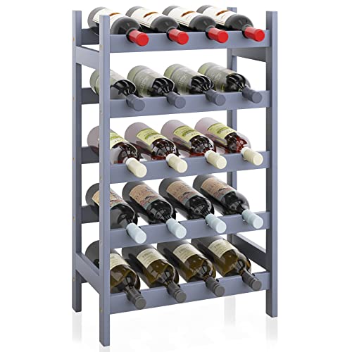SMIBUY Bamboo Wine Rack, 20 Bottles Display Holder, 5-Tier Free Standing Storage Shelves for Kitchen, Pantry, Cellar, Bar (Gray) - color: Grey
