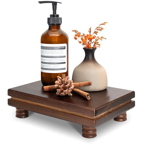 EOSAHR Acacia Wood Riser: Display Stand for Bathroom Counter, Dark Brown | Display Riser, Plant & Cupcake Stand, Kitchen Sponge Holder, Bathroom Tray, Vanity Organizer for Watch, Farmhouse Decor - color: Dark Acacia Wood