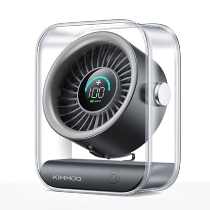 KIMMOO Rechargeable USB Desk Fan, Quiet Table Fan with Turbo Airflow, 100 Speeds, Digital Display, 90° Rotating, Small Battery Desktop Fans for Bedroom Home Office Travel, Black - color: Black