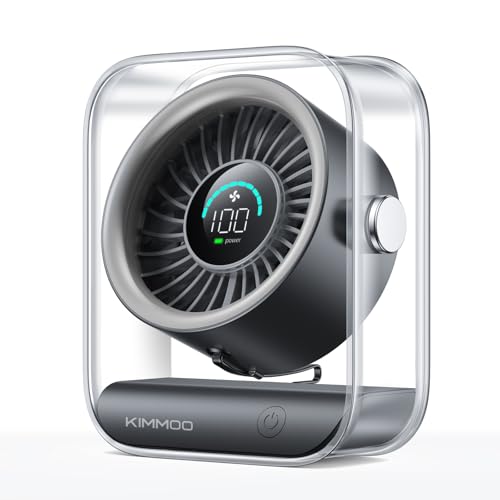KIMMOO Rechargeable USB Desk Fan, Quiet Table Fan with Turbo Airflow, 100 Speeds, Digital Display, 90° Rotating, Small Battery Desktop Fans for Bedroom Home Office Travel, Black - color: Black