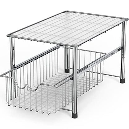 DecoBrothers Stackable Under Sink Organizer with Sliding Basket, Chrome - color: Chrome