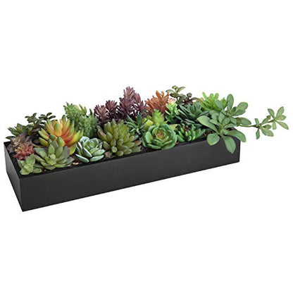 MyGift Artificial Succulent Centerpiece,15.75 Inch Faux Succulents Arrangement Plants in Sleek Black Wooden Rectangular Planter Box - color: Sleek Black Wood