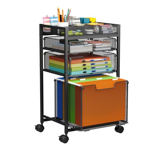 Rolling File Cart with 3 Storage Drawers, Under Desk Filing Cabinet with DIY Divider, Hanging File Folder Organizer on Wheels, Fits A4/Letter Size, Metal Utility Cart for Home Office, Black - color: Black, size: 3 Drawers