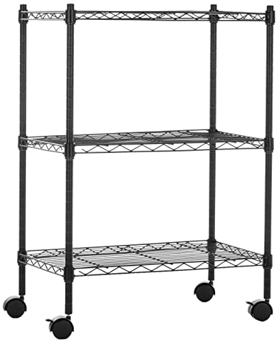 Amazon Basics 3-Shelf Adjustable Heavy Duty Storage Shelving Unit on 2" Wheels, Metal Wire Rack for Garage, Utility Shelving with Leveling Feet, 23.2"L x 13.4"W x 32.75"H, Black - color: Black, size: 23.2" L x 13.4" W x 32.75" H, style: 3 -Shelf