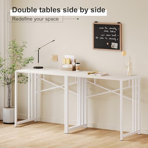 Lutown-Teen 35 inch Small Folding Desk, Writing Gaming Computer Camping Desk for Small Spaces, No Assembly Required Home Office Table, Natural and White - color: Natural and White, size: 35 Inch