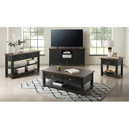 Martin Svensson Home Monterey Solid Wood End Table, Black and Brown | Farmhouse Rustic, Coastal Side Table, Drawer and Shelf - color: Black With Brown Top
