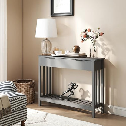 TaoHFE Grey Narrow Console Table with Drawer Storage Shelf, Modern Wooden Entryway Sofa Table, 39 Inch Slim Behind Couch Table, Side Display Console Table for Living Room,Office,Grey - color: Grey