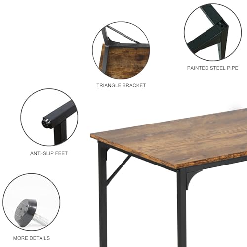 HCY Computer Desk 47 Writing Desk Home Office Study Workstation Modern PC Laptop Sturdy Simple Gaming Desk with Metal Frame（Brown） 47x24x29 - color: Brown, size: 47 inch
