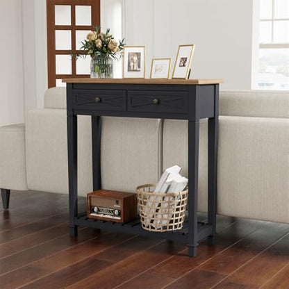 Narrow Entryway Table - Console Table with 2 Drawers, Wood Sofa Table with Storage Shelf, Couch Table Behind Sofa, Farmhouse Entryway Table for Hallway Entryway Living Room, Black - color: Black