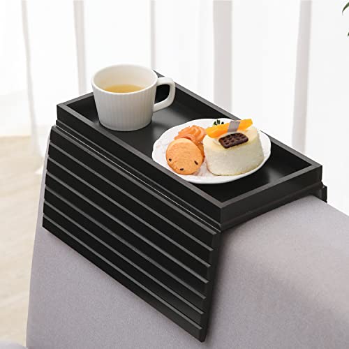 GEHE Bamboo Sofa Arm Tray, Foldable Couch Arm Tray Side Table, Anti-Falling Armrest Tables Cup Holder for Snacks, Drinks, Beers, Phone, Control, Flexible and Portable, Anti-Slip Bottom - color: Black