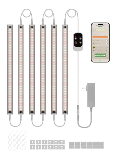 GLOWRIUM Smart Grow Lights for Indoor Plants with APP, Full Spectrum Grow Lights for Seed Starting, G6 Plant Light Strip with auto Timer, 3 Angle dimming Levels for Plant Shelf, 6-Pack (Silver, 48W) - color: Silver, size: 6 Pack
