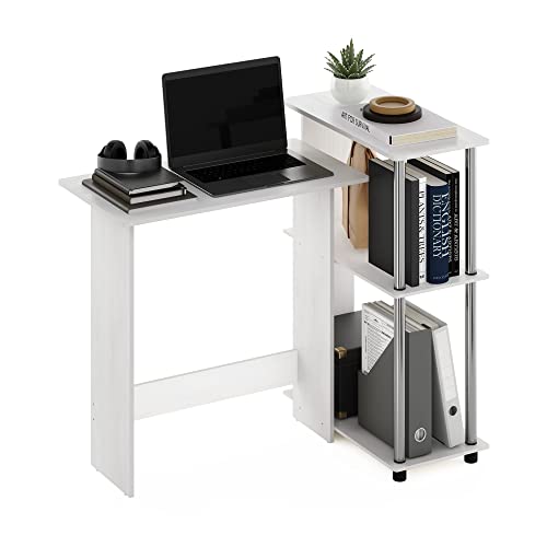 Furinno Abbott Corner Computer Desk with Bookshelf, White Oak/Chrome - color: White Oak/Chrome