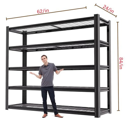 62" W x 24" D x 84" H Garage Shelving Heavy Duty Metal Shelving 5000LBS Storage Shelves Adjustable Metal Shelves for Storage Industrial Garage Shelves for Warehouse Basement (5T 84*62*24) - size: 5T 62" W x 24" D x 84" H