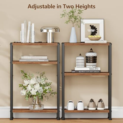 Heybly Small Narrow Side Table for Small Space, Thin Bedside TableHET006SR1 | Thin Bedside Table, Slim Sofa Table, 26.4" Tall Nightstand, Couch Table for Living Room, Bedroom, Balcony, Rustic Brown - color: Rustic Brown-adjustable Height