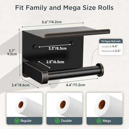 FORIOUS Toilet Paper Holder with Shelf, Adhesive or Screw Wall Mount Toilet Paper Roll Holder for Bathroom, SUS 304 Stainless Steel Commercial Toilet Tissue Holder Dispenser, Oil Rubbed Bronze - color: Oil Rubbed Bronze
