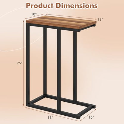 Giantex C-Shaped End Table, Set of 2 Small Sofa Couch Side Table that Slide Under with Metal Frame & Spacious Tabletop, Bedside Laptop TV Tray for Living Room Bedroom Small Spaces (Walnut) - color: Walnut