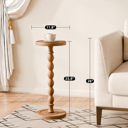 Rubber Wood Round Side Table, Solid Wood Small Drink Table for Small Spaces, Modern Accent Tables, End Tables for Living Room, Bedroom and Office (Light Walnut, 9.4 Inch) - color: Light Walnut