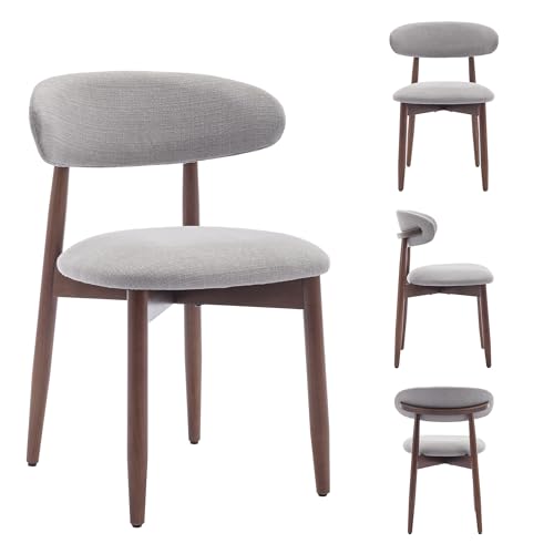 COLAMY Mid-Century Modern Wooden Dining Chair Set of 2, Indoor Upholstered Kitchen Chairs with 2.6" Cozy Padded Seat, Walnut Finish Side Dining Chair, [Gray] - color: Grey, size: 2 Chairs
