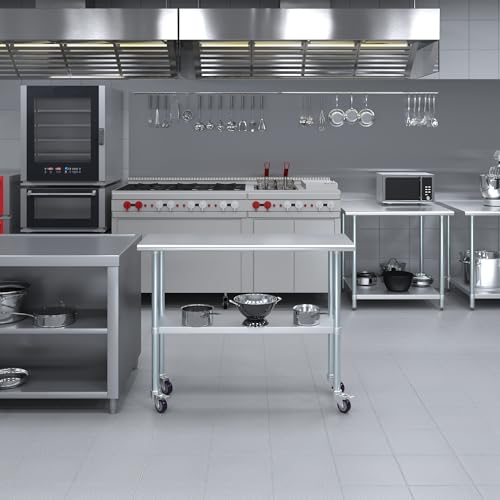 AmGood 48" Long x 18" Deep Stainless Steel Table with Casters - size: 48" Long x 18" Deep