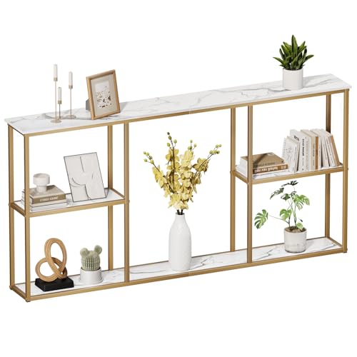 WOHOMO Gold Console Table, 3-Tier Small Entryway Table for Hallway, Narrow Sofa Table Behind Couch for Living Room, Entrance (63 inch) - color: White Gold, size: 63"