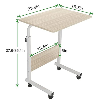 Side Table, 23.6in Adjustable Laptop Stand Portable Cart Tray Bedside Computer Table, Sofa Side Bed Table with Wheels(White) - color: Maple, size: 23.6 inches