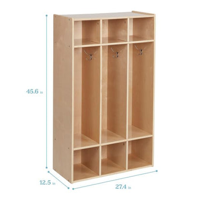 ECR4Kids Streamline 3-Section Coat Locker with Cubby Storage, Classroom Furniture, Natural - color: Natural